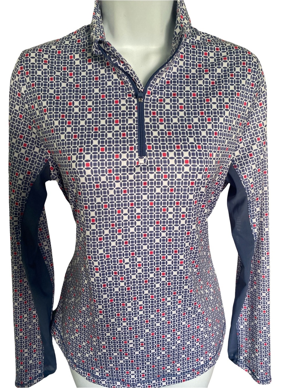 Callaway Navy, White & Red Geometric Half-Zip Pullover-S